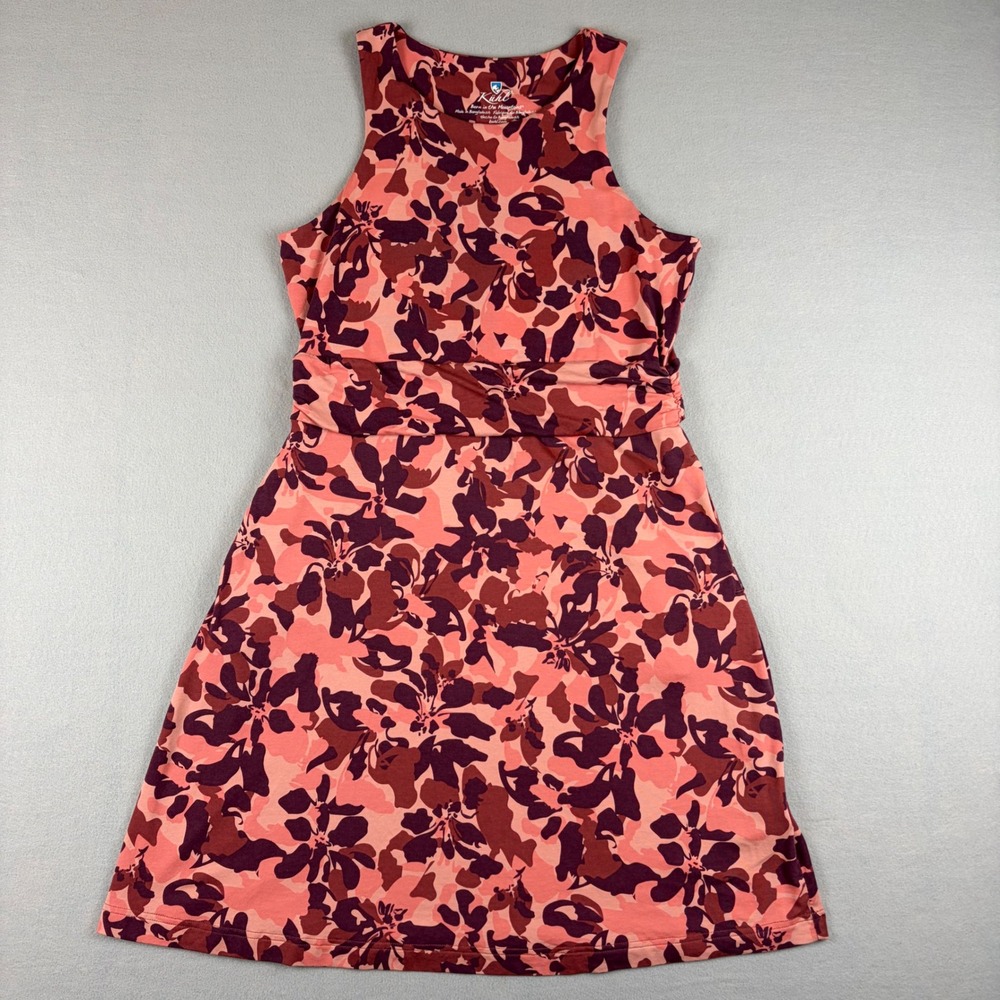 Kuhl Skyla Soft A Line High Neck Above Knee Floral Dress Pink Burgundy Medium